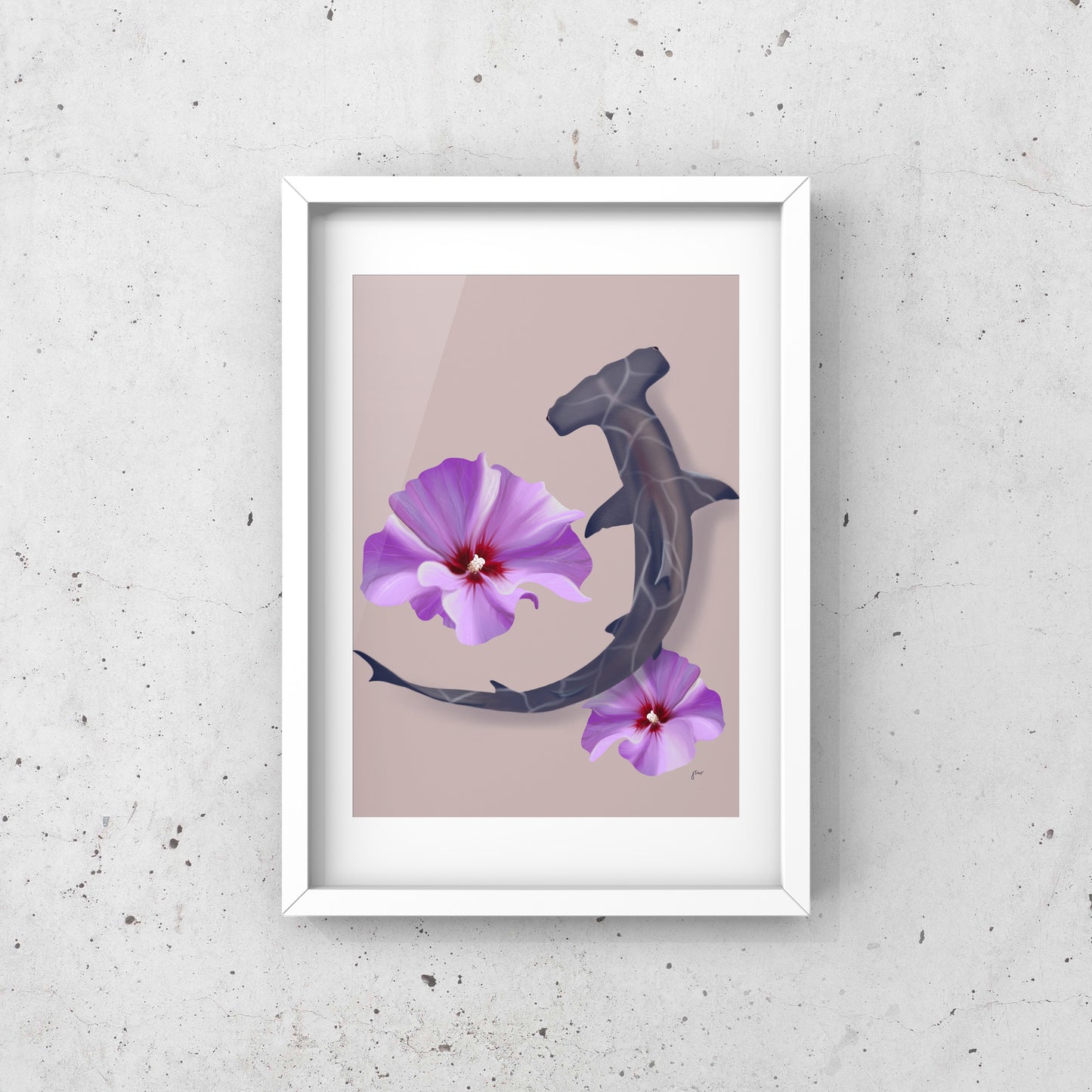 ‘Hammerhead in the Flowers’ Art Print