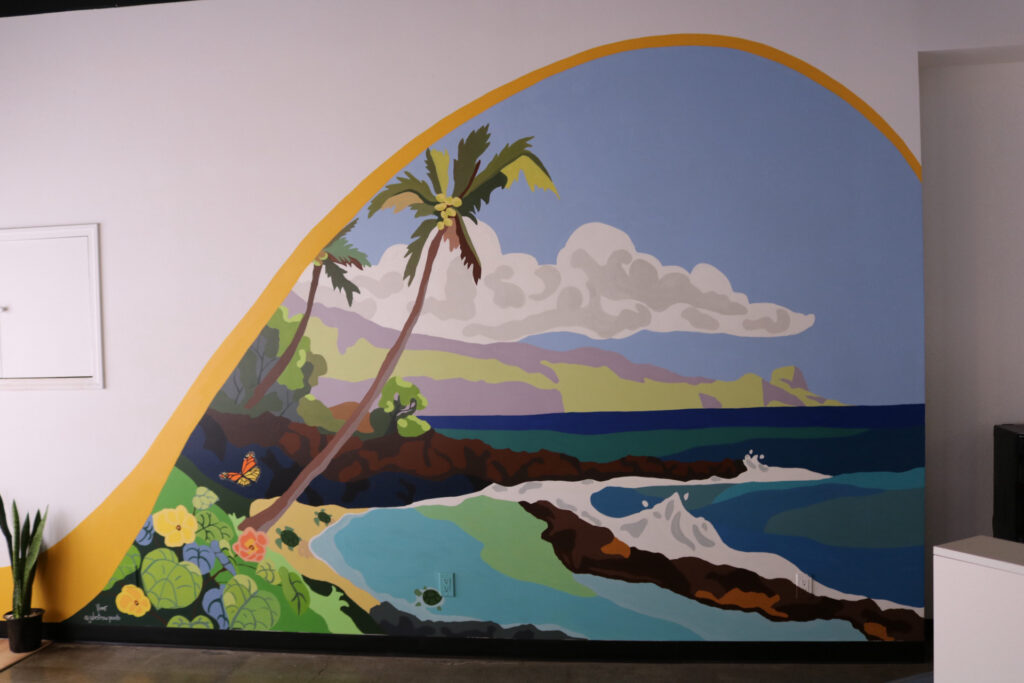Completed North Shore Maui ocean scene mural at Maui Community Acupuncture in Makawao Town.