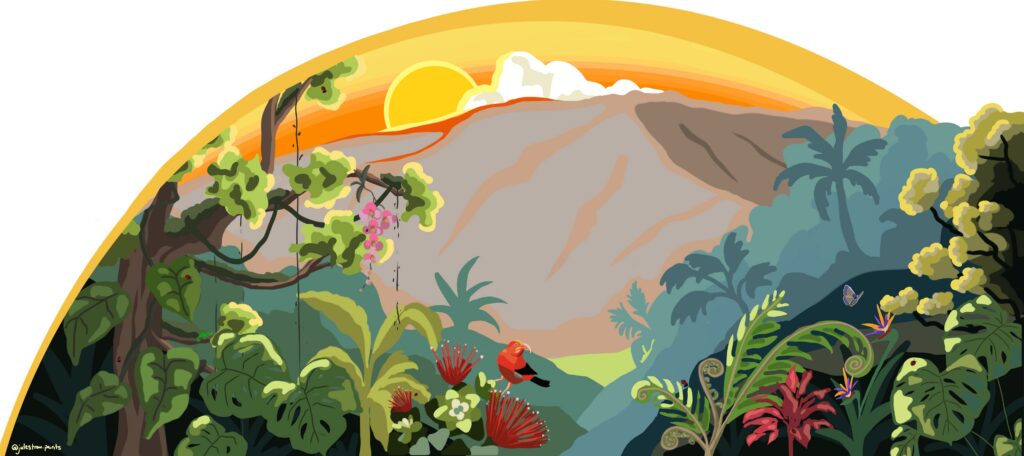 Haleakala sunrise mural design by maui artist Jules Trowbridge.