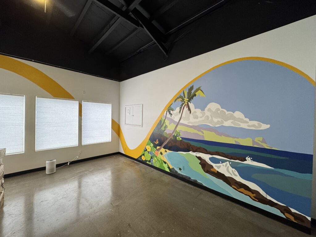 Makawao town mural progress at Maui Community Acupuncture.